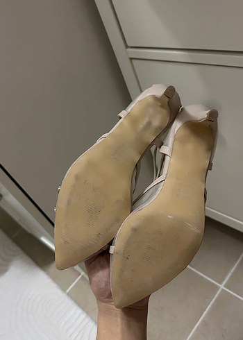 Bej Taşlı Yüksek Topuklu Kadın Abiye Ayakkabı - Görsel 6