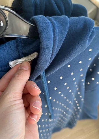 Mavi Kapüşonlu Kadın Sweatshirt - Görsel 3