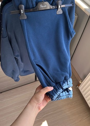 Mavi Kapüşonlu Kadın Sweatshirt - Görsel 7