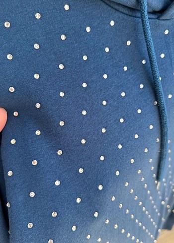 Mavi Kapüşonlu Kadın Sweatshirt - Görsel 5