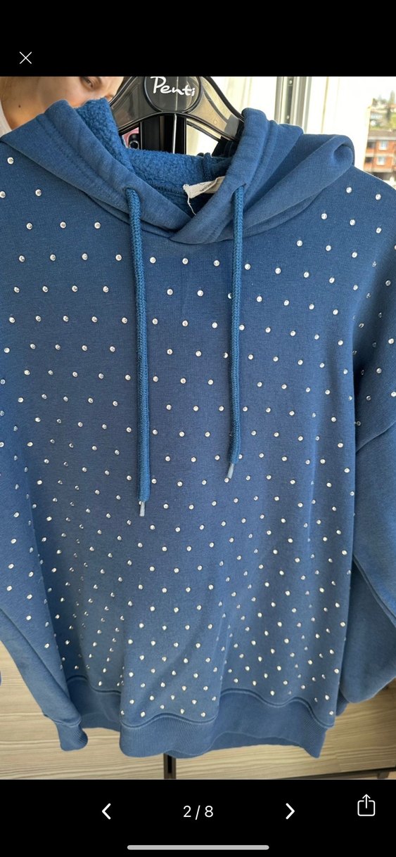 Mavi Kapüşonlu Kadın Sweatshirt - Görsel 2