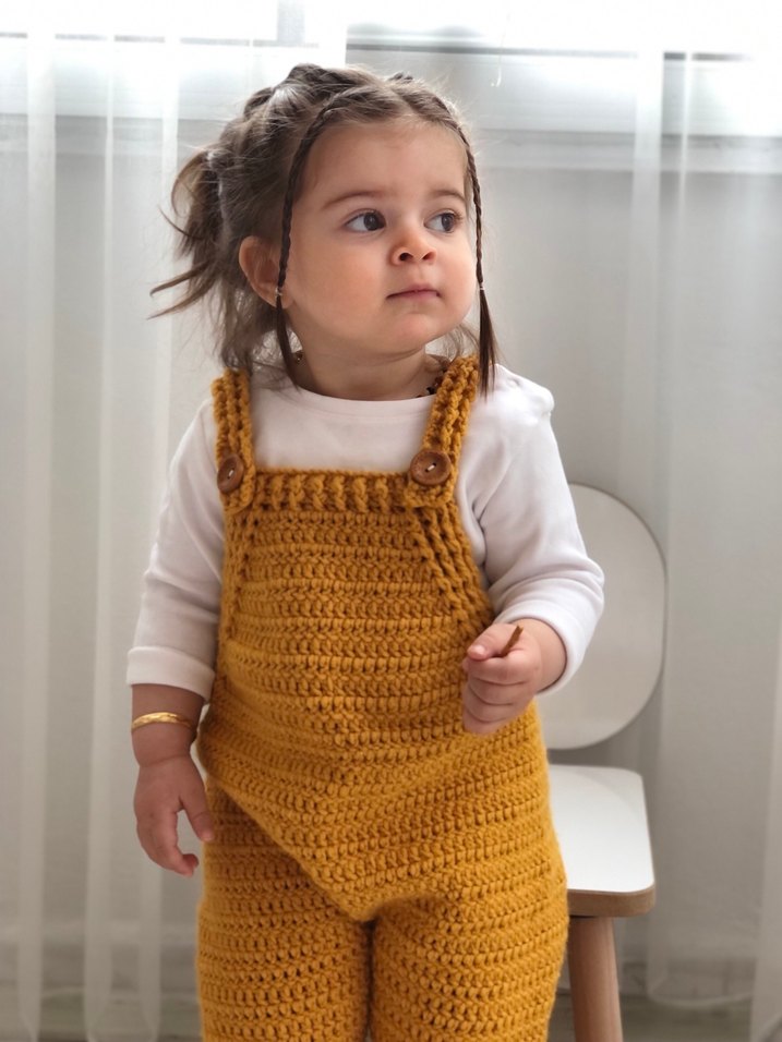 Kız Çocuk Sarı Örgü Tulum - Görsel 5