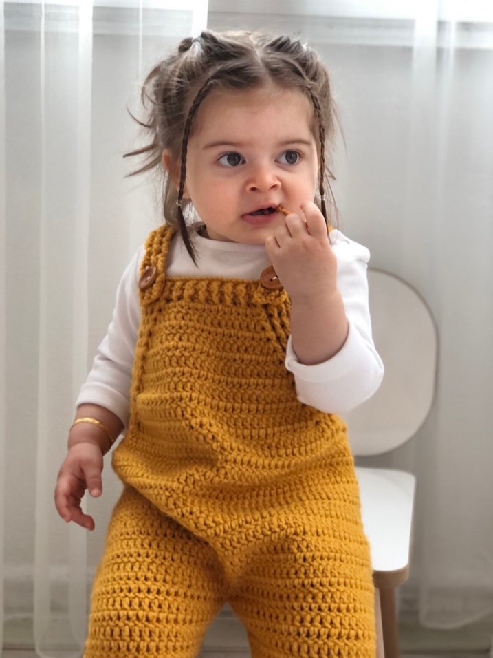 Kız Çocuk Sarı Örgü Tulum - Görsel 2