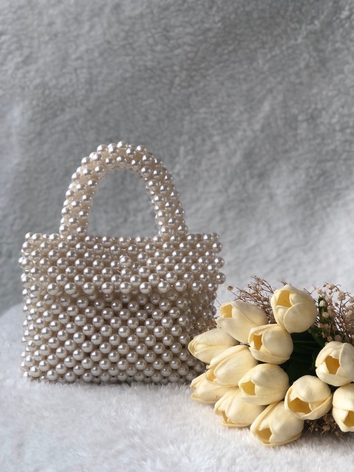 İnci Boncuklu Örgü Kadın Çanta - Görsel 2