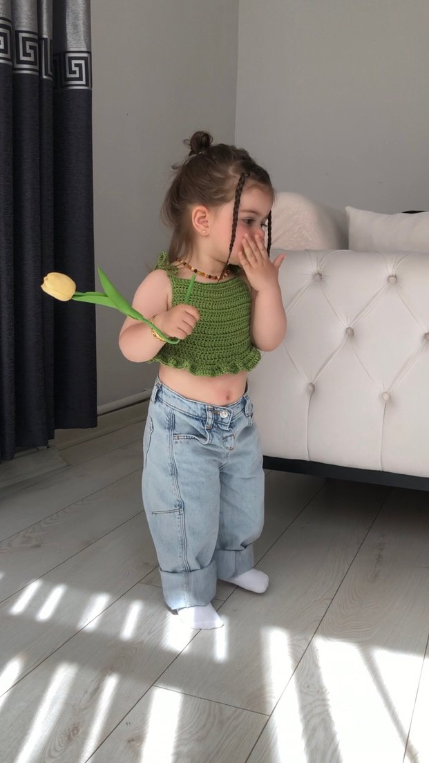 Örgü Bohem Çocuk crop ve bandana takım - Görsel 3