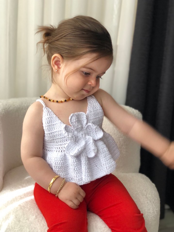Kız Çocuk Nakışlı Örgü Beyaz Bolero - Görsel 2