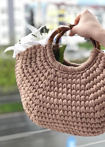 Bej Örgü Kadın Çanta - Bohem Tarz - Görsel 2