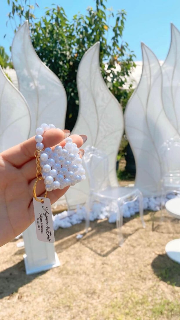 Boncuklu Beyaz Bohem Düğün Aksesuarı( anahtarlık) - Görsel 2