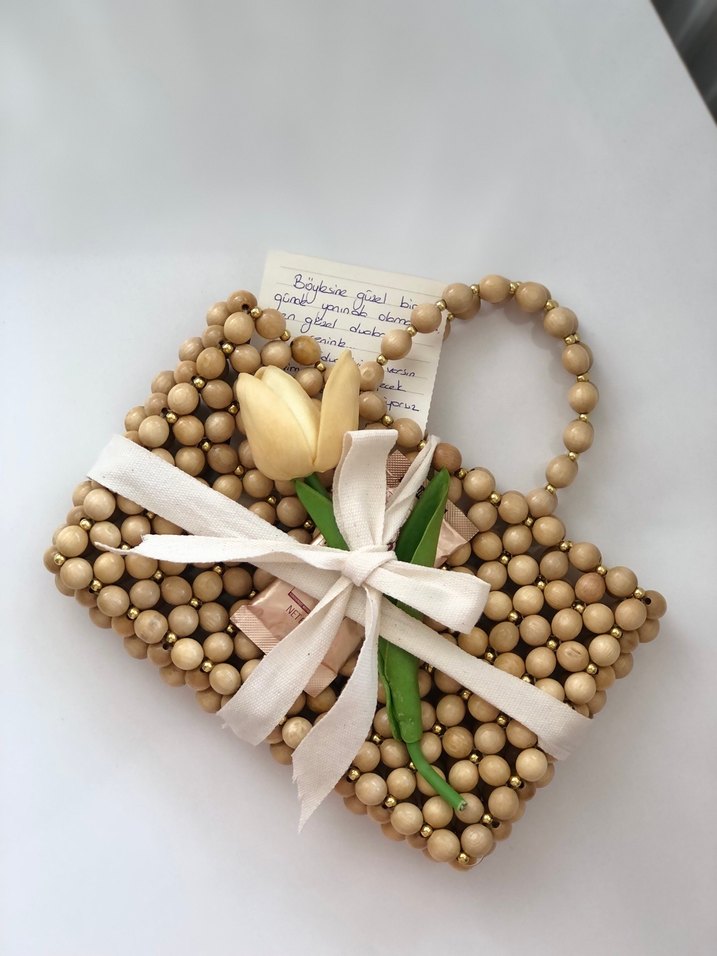 Boncuklu Ahşap Bohem El Çantası - Görsel 2