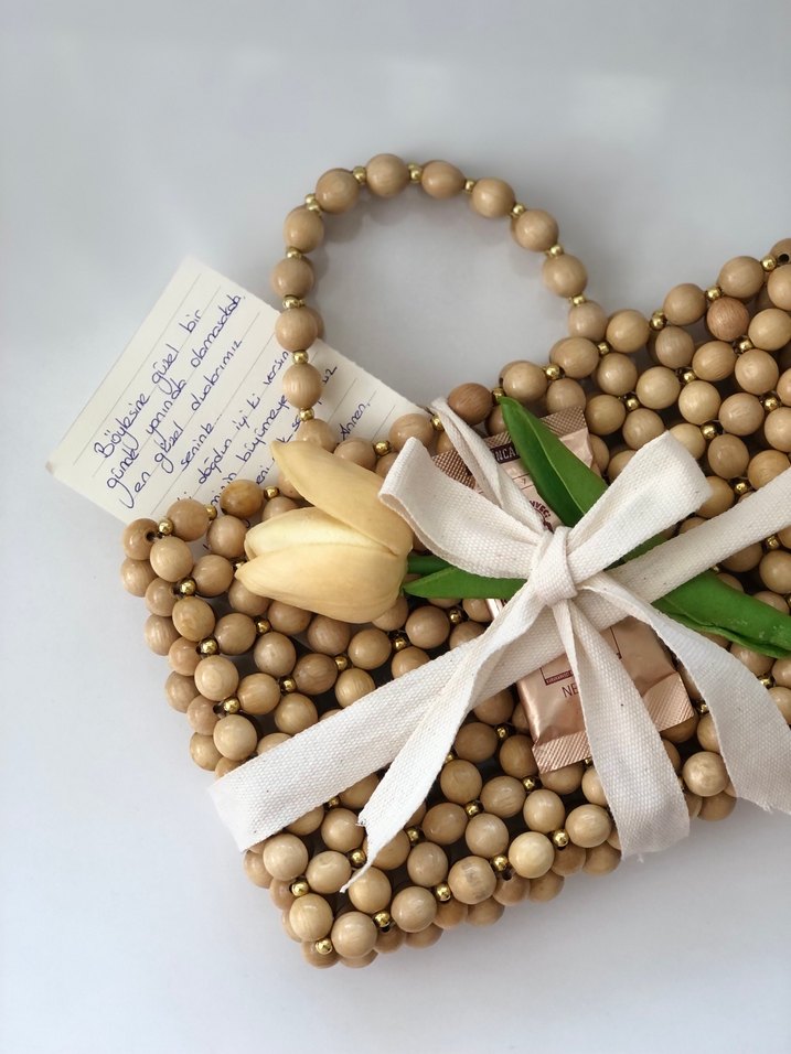 Boncuklu Ahşap Bohem El Çantası - Görsel 3