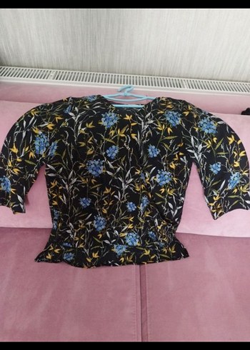 Çiçek Desenli Uzun Kollu Mini Bluz