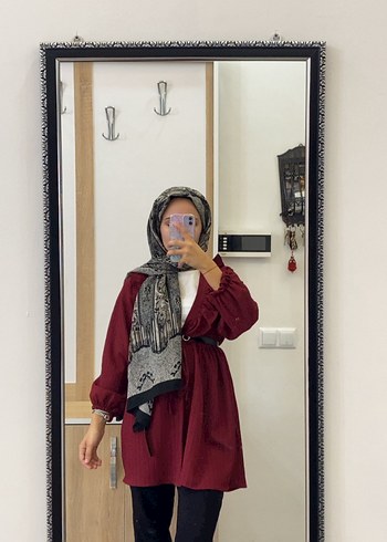 Bordo Yüksek Yakalı Salaş Tunik