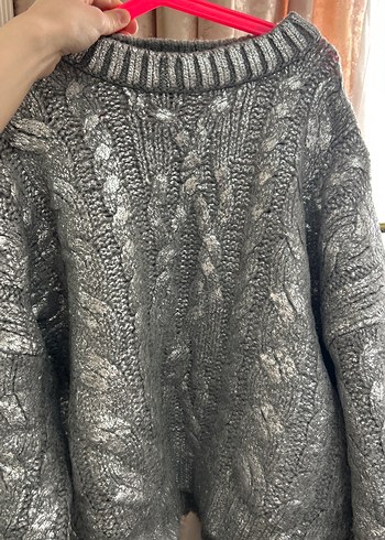 Bohem  parlak Gri Örgü Kadın Kazak - Görsel 5
