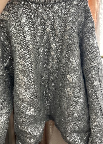 Bohem  parlak Gri Örgü Kadın Kazak - Görsel 6