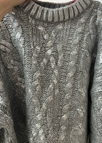 Bohem  parlak Gri Örgü Kadın Kazak - Görsel 2