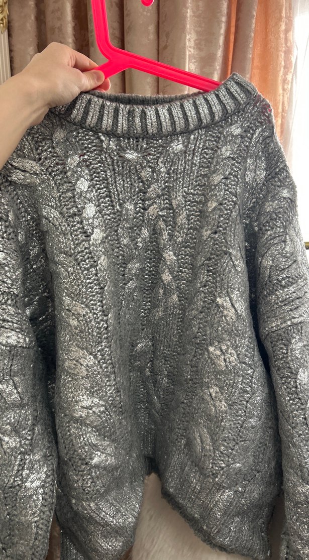 Bohem  parlak Gri Örgü Kadın Kazak - Görsel 5