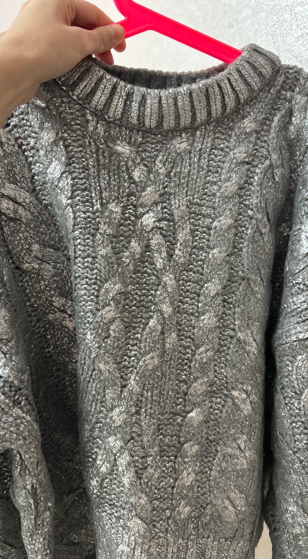 Bohem  parlak Gri Örgü Kadın Kazak - Görsel 2