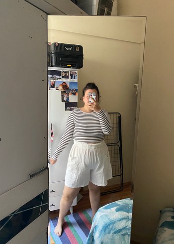 Beyaz Keten büyük beden şort - Görsel 4