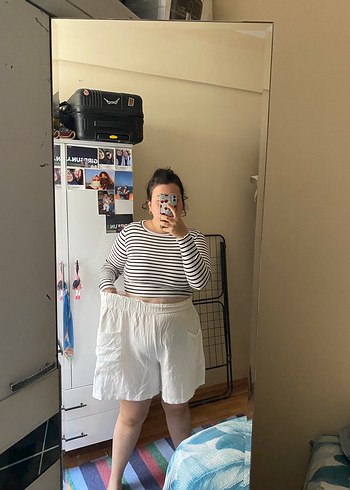 Beyaz Keten büyük beden şort - Görsel 6