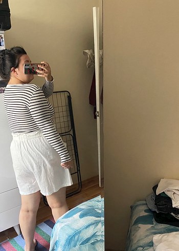 Beyaz Keten büyük beden şort - Görsel 5