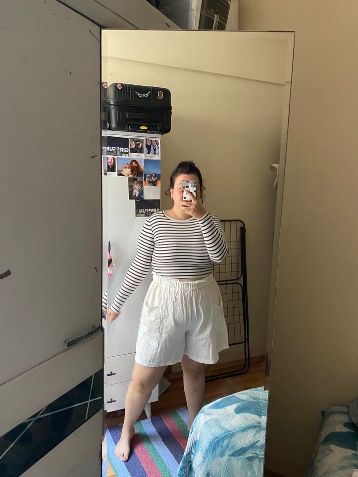 Beyaz Keten büyük beden şort - Görsel 4