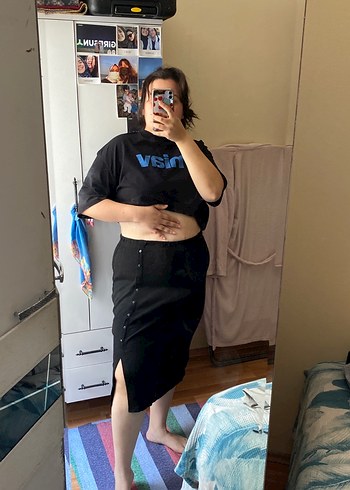 Siyah Midi Hamile Kot Etek - Görsel 3