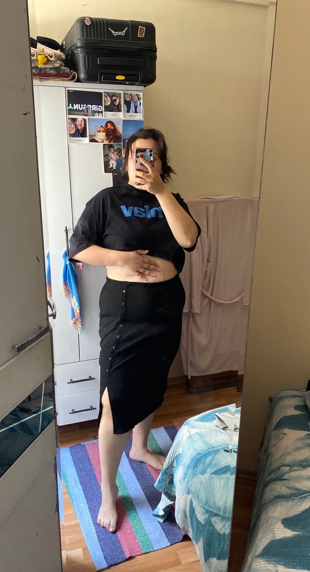 Siyah Midi Hamile Kot Etek - Görsel 3