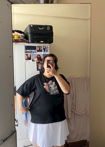 46 Beden Baskılı Gri Sokak Stili Kedi T-shirtü