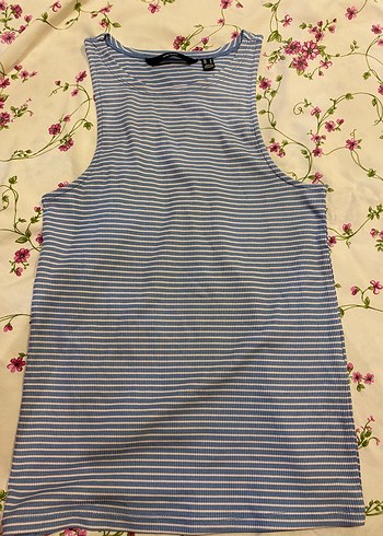 Vero Moda Mavi Çizgili Basic Kolsuz Bluz