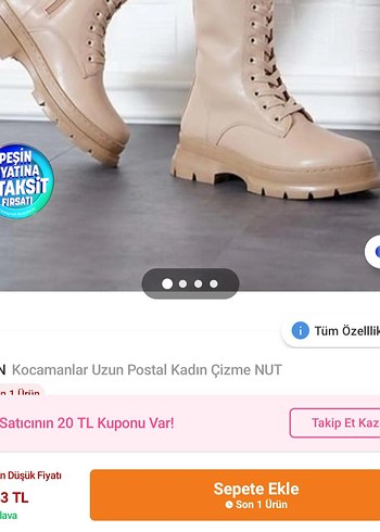 Bej Deri Bağcıklı Kadın Botu - Görsel 2