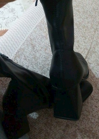 Siyah Deri Tokalı Stiletto Topuklu Kadın Bot - Görsel 3