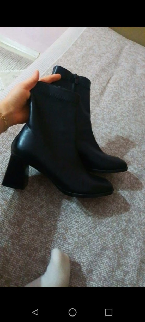 Siyah Deri Tokalı Stiletto Topuklu Kadın Bot - Görsel 5