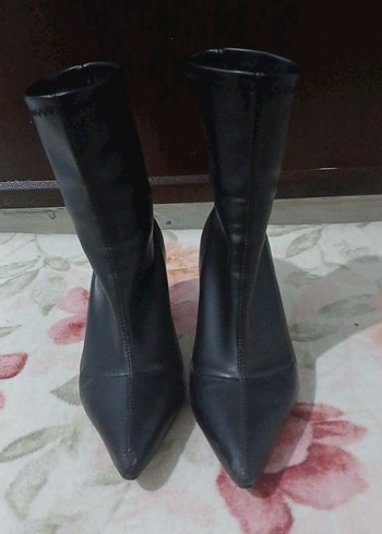 Siyah Deri Stiletto Topuklu Kadın Bot - Görsel 2