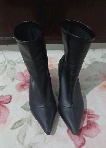 Siyah Deri Stiletto Topuklu Kadın Bot - Görsel 3