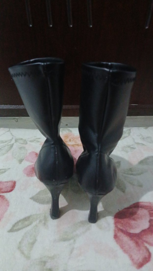 Siyah Deri Stiletto Topuklu Kadın Bot - Görsel 4