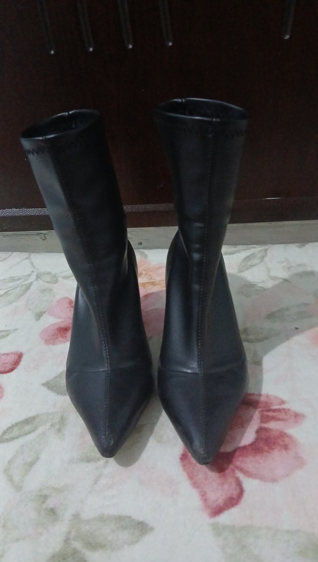Siyah Deri Stiletto Topuklu Kadın Bot - Görsel 2