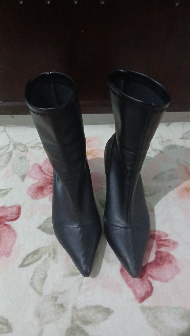 Siyah Deri Stiletto Topuklu Kadın Bot - Görsel 3