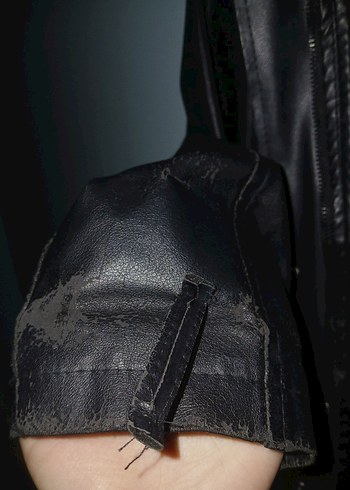 Gri Deri Kadın Ceket, Kemerli, Rahat Kesim - Görsel 3