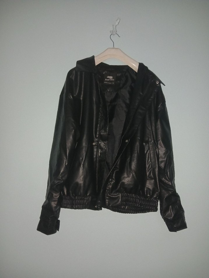 Kadın Siyah Deri Biker Ceket - Görsel 2