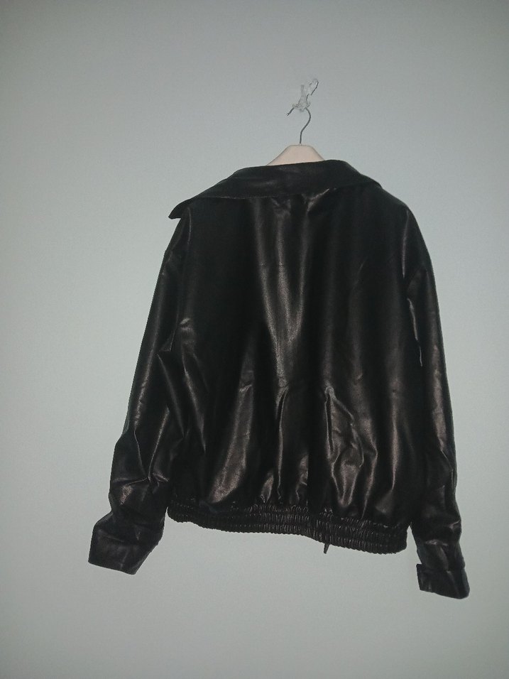 Kadın Siyah Deri Biker Ceket - Görsel 4