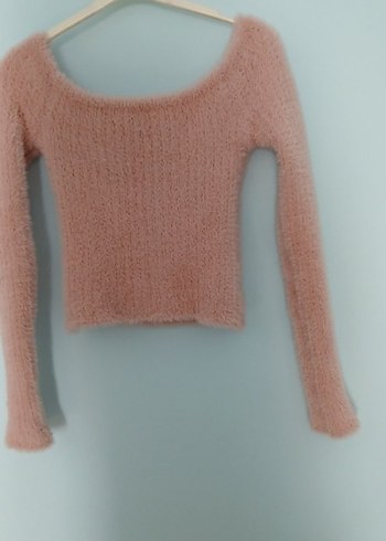 Kadın Pudra Rengi Kısa Triko Kazak - Görsel 3