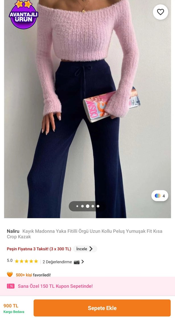 Kadın Pudra Rengi Kısa Triko Kazak - Görsel 2