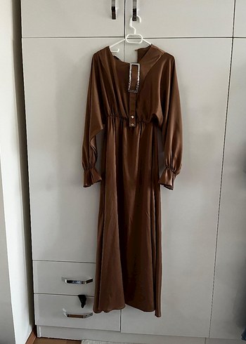 Kahverengi Uzun Kemerli Kadın Elbise - Görsel 2