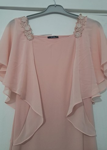 Pembe Uzun Drapeli Kadın Abiye Elbise - Görsel 2