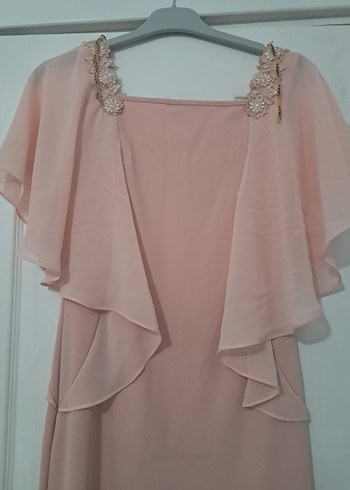 Pembe Uzun Drapeli Kadın Abiye Elbise - Görsel 4