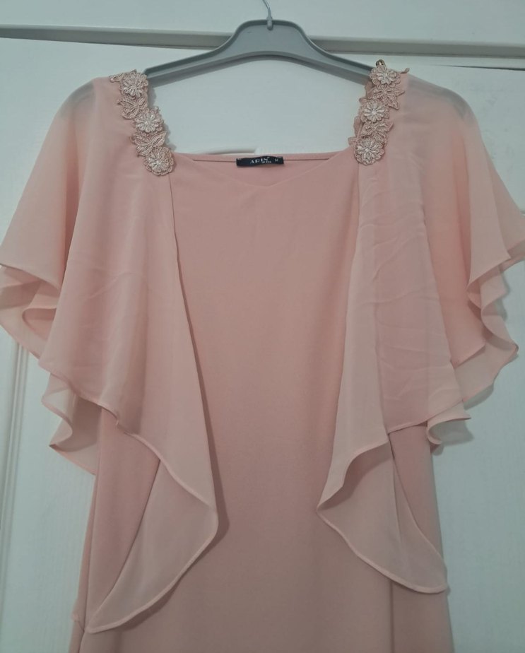 Pembe Uzun Drapeli Kadın Abiye Elbise - Görsel 2