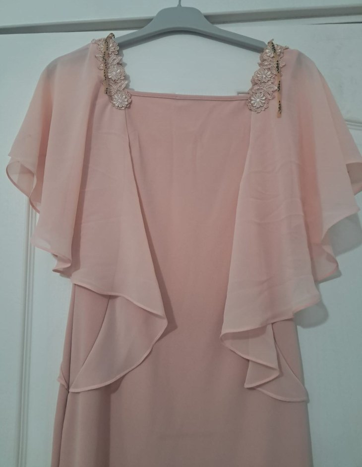 Pembe Uzun Drapeli Kadın Abiye Elbise - Görsel 4