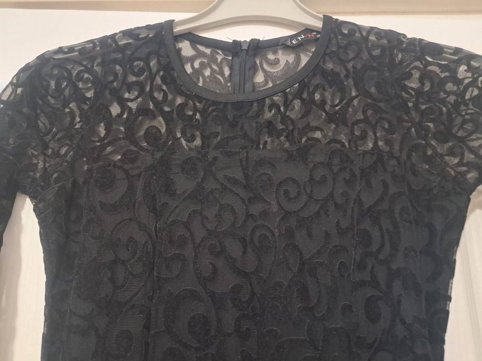 Uzun Siyah Dantel Kadın Elbise - Görsel 2