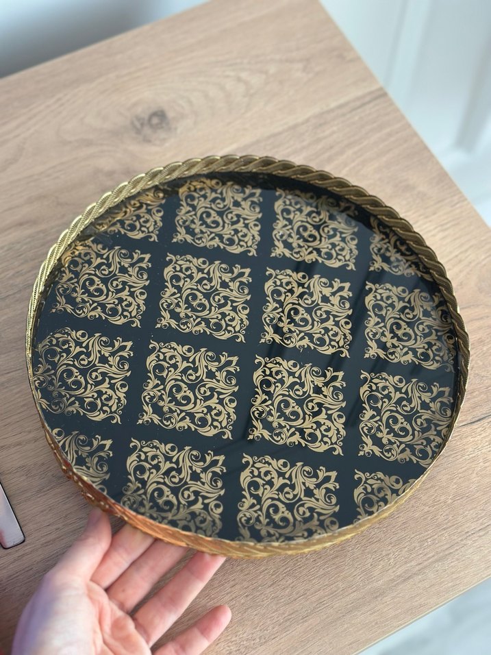 Desenli Altın Renkli Tepsi - Görsel 3