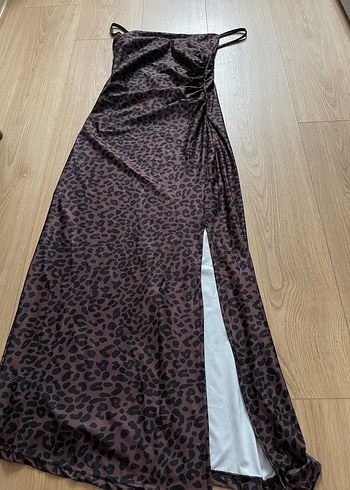 diğer Beden Leopar Desenli Uzun Askılı Elbise